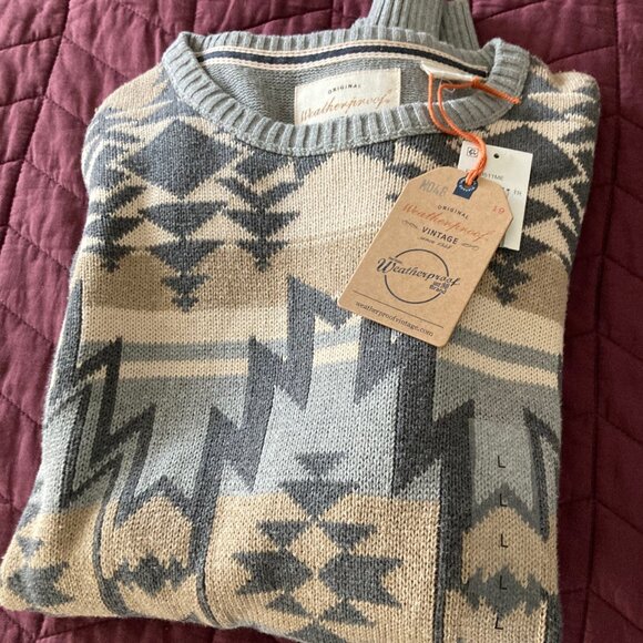 weatherproof brand men's crew neck sweater  size L  tan/grey  nwt - Picture 3 of 4